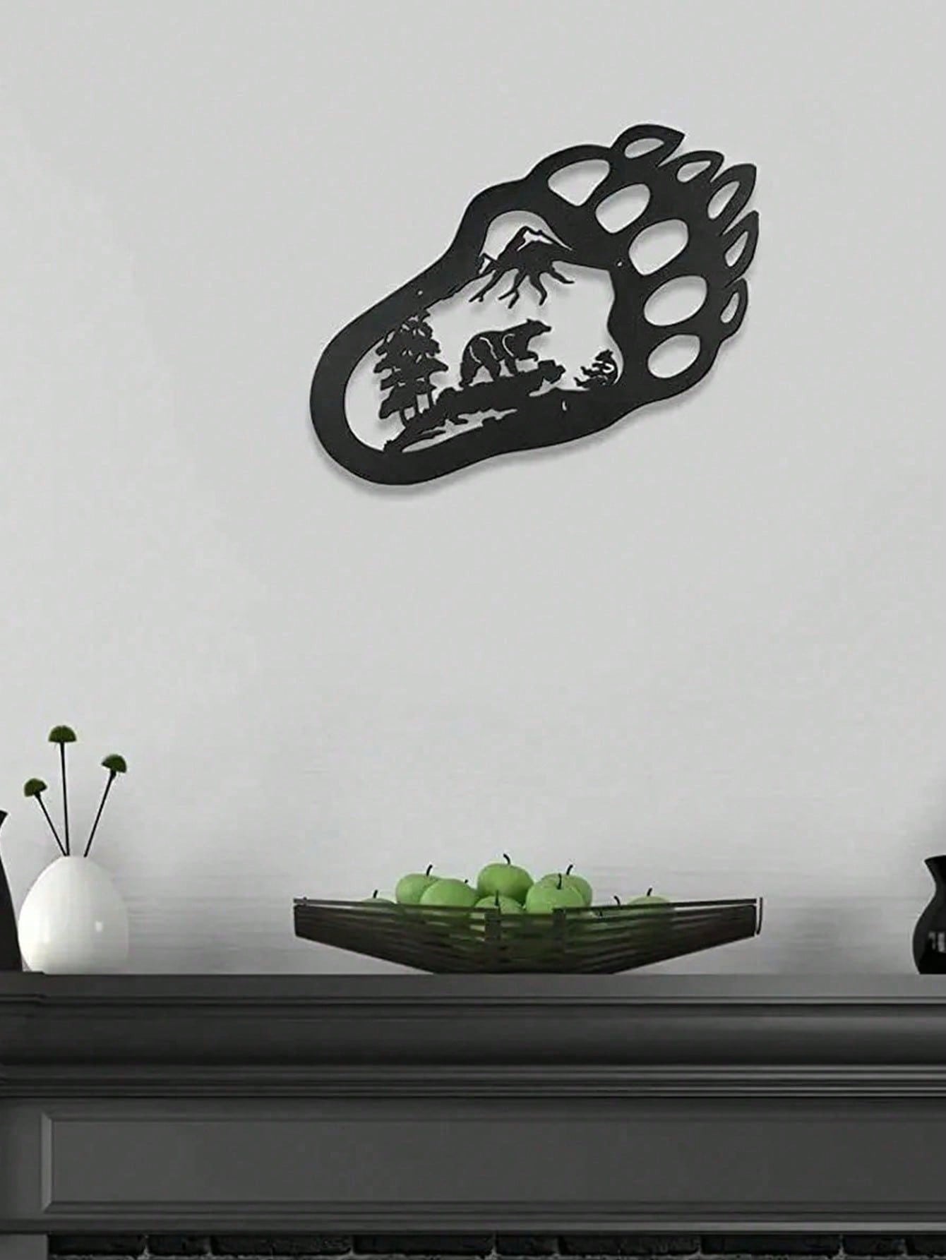 "Black Metal Iron Bear Wall Art - Handcrafted Gothic Home Decor with Bear Paw Design, Perfect for Living Room & Bedroom - Unique Personalized Gift for Housewarming, Birthday, and Wall Decoration"