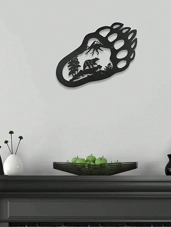 "Black Metal Iron Bear Wall Art - Handcrafted Gothic Home Decor with Bear Paw Design, Perfect for Living Room & Bedroom - Unique Personalized Gift for Housewarming, Birthday, and Wall Decoration"