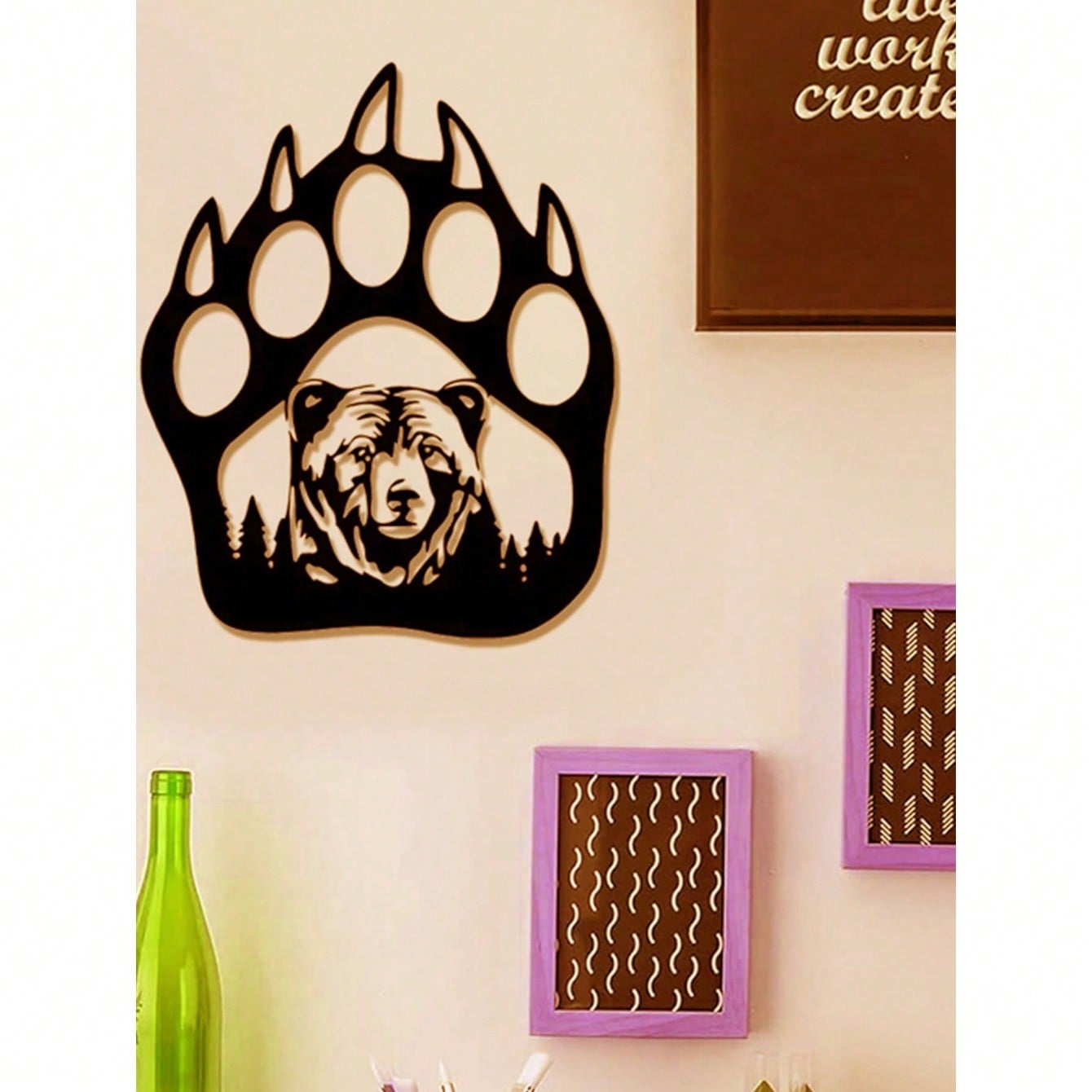 "Black Metal Iron Bear Wall Art - Handcrafted Gothic Home Decor with Bear Paw Design, Perfect for Living Room & Bedroom - Unique Personalized Gift for Housewarming, Birthday, and Wall Decoration"