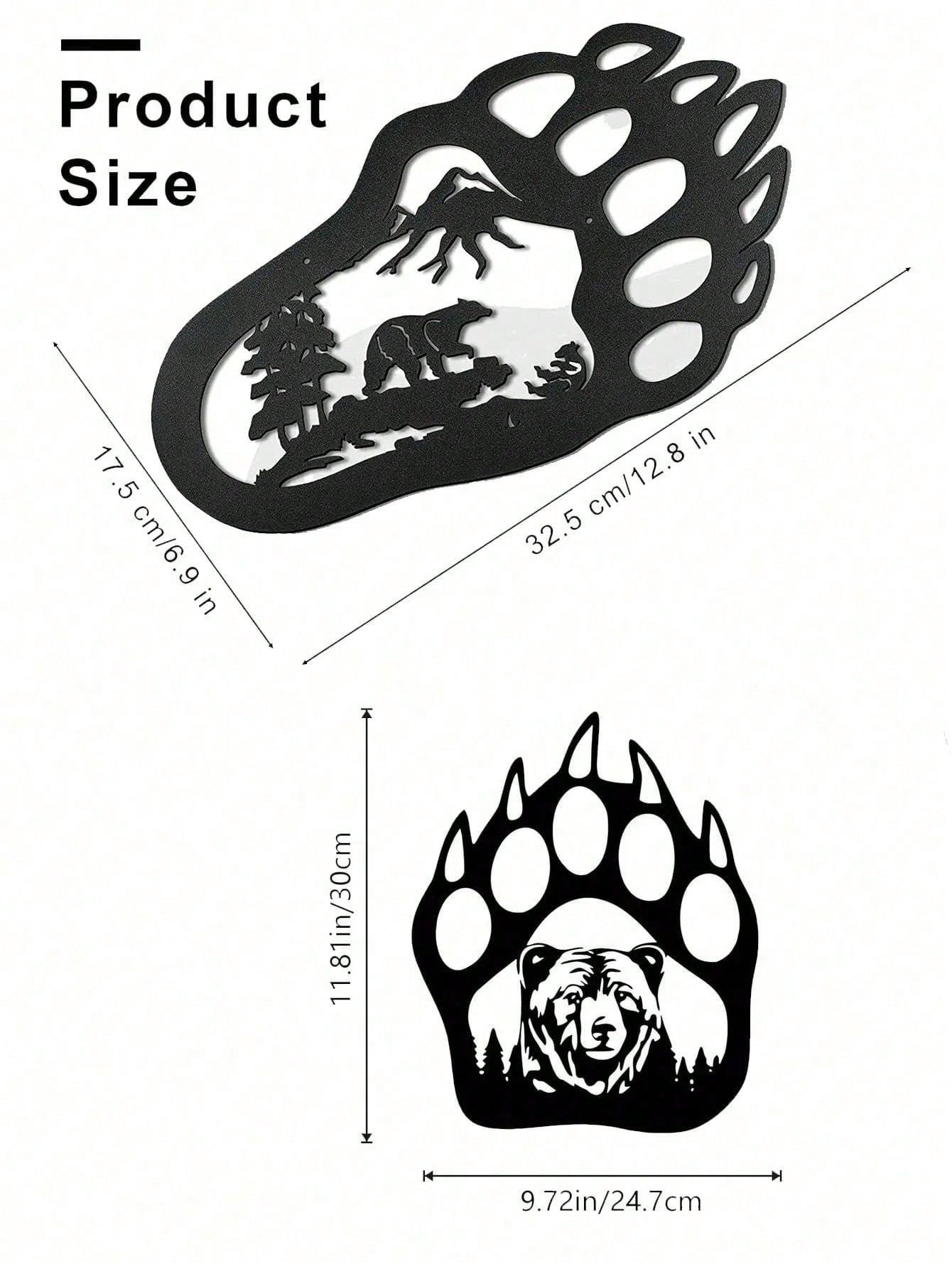 "Black Metal Iron Bear Wall Art - Handcrafted Gothic Home Decor with Bear Paw Design, Perfect for Living Room & Bedroom - Unique Personalized Gift for Housewarming, Birthday, and Wall Decoration"