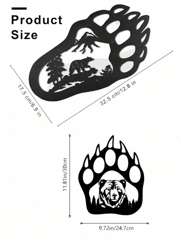 "Black Metal Iron Bear Wall Art - Handcrafted Gothic Home Decor with Bear Paw Design, Perfect for Living Room & Bedroom - Unique Personalized Gift for Housewarming, Birthday, and Wall Decoration"