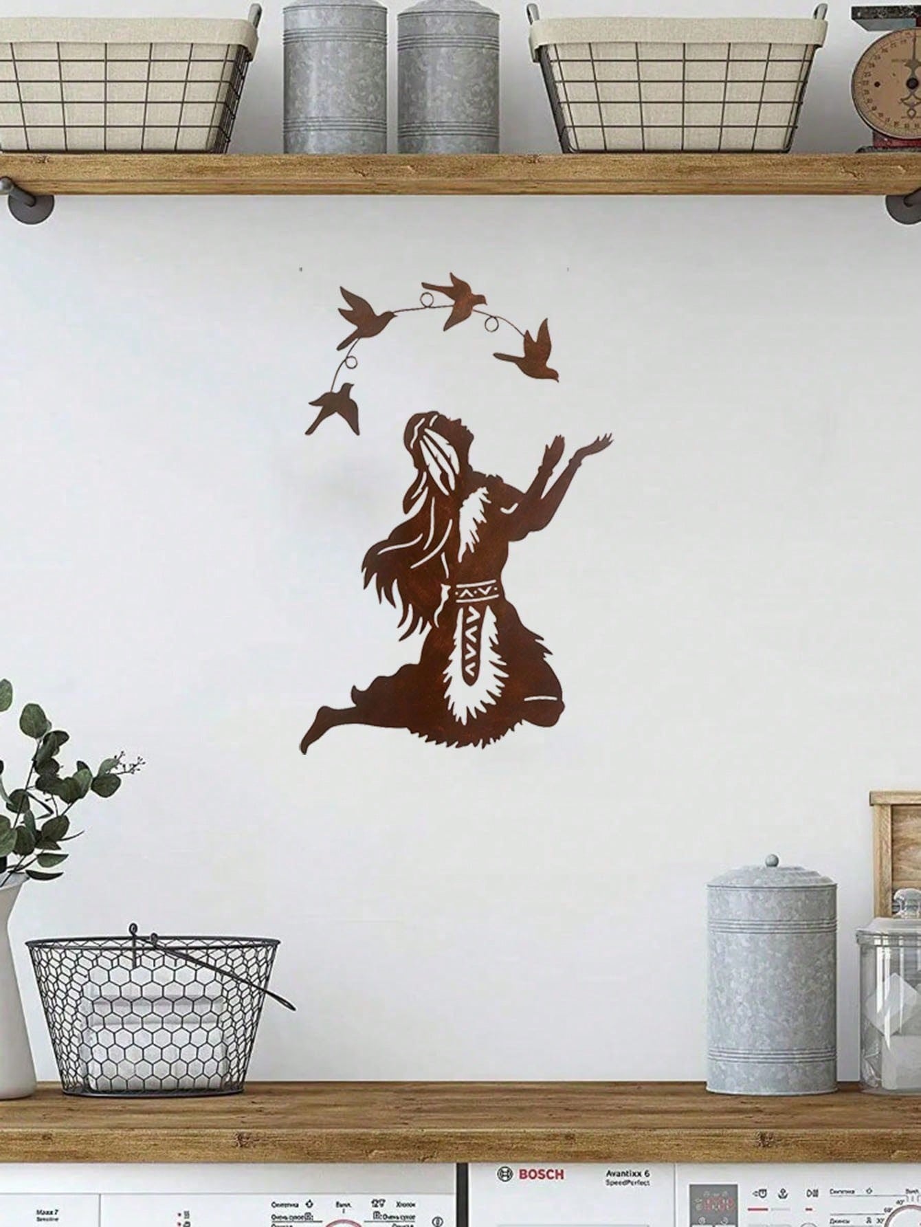 "2Pcs/Set Southwestern Style Metal Wall Art - Spiritual Woman & Tribal Design, Boho Chic Home Decor, Native American Inspired, West Indies Style, Handcrafted for Living Room, Bedroom"
