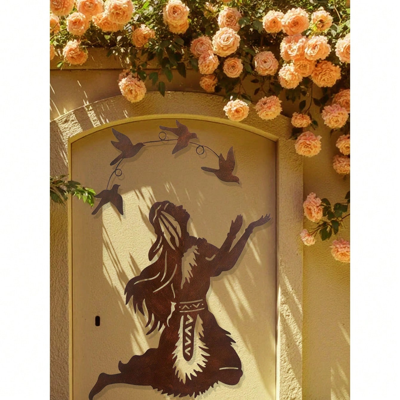 "2Pcs/Set Southwestern Style Metal Wall Art - Spiritual Woman & Tribal Design, Boho Chic Home Decor, Native American Inspired, West Indies Style, Handcrafted for Living Room, Bedroom"