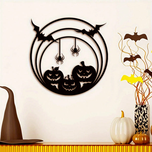 1 piece Halloween horror metal wall decoration - Vintage pumpkin, bat and witch castle design, can be used for door/wall decoration, wrought iron listing, suitable for Gothic parties. Also suitable for modern home decoration.