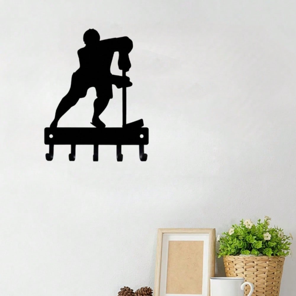1PC Vintage ice hockey keyframe iron hook. Hand-forged with skate blade detailing. Matte black rust-proof finish. Perfect for jerseys or gear. Athletic wall decor.Suitable for modern home decor, home decoration, room decor, bedroom decor, bathroom decor, Secondary image