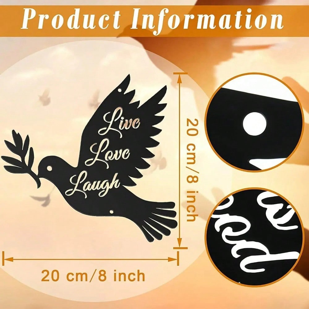 1PC Life’s joy shines bright, God blesses every home. Peace Dove Metal Wall Art – Elegant decor for indoor & outdoor harmony.Suitable for modern home decor, home decoration, room decor, bedroom decor, bathroom decor, waterproof, rust proof and durable,wal Secondary image