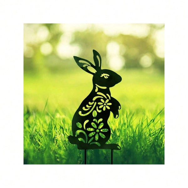 1 PC Black Metal Iron Rabbit Garden Stakes - Exquisite outdoor decorative ground plugs, perfect for rabbit lovers to add vibrant charm to gardens and yards. A unique personalized gift idea.Suitable for garden、jardin、garten，garden decor，holiday essentials，