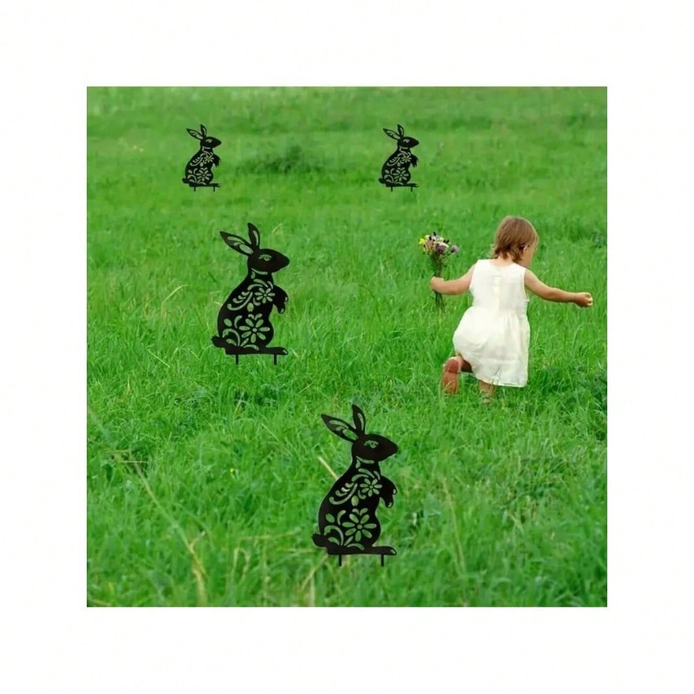 1 PC Black Metal Iron Rabbit Garden Stakes - Exquisite outdoor decorative ground plugs, perfect for rabbit lovers to add vibrant charm to gardens and yards. A unique personalized gift idea.Suitable for garden、jardin、garten，garden decor，holiday essentials，