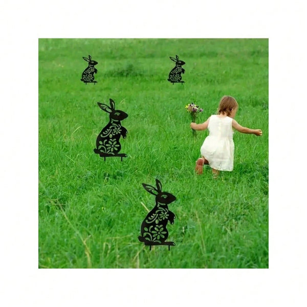 1 PC Black Metal Iron Rabbit Garden Stakes - Exquisite outdoor decorative ground plugs, perfect for rabbit lovers to add vibrant charm to gardens and yards. A unique personalized gift idea.Suitable for garden、jardin、garten，garden decor，holiday essentials，