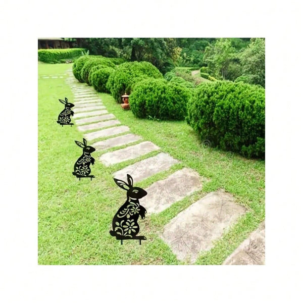 1 PC Black Metal Iron Rabbit Garden Stakes - Exquisite outdoor decorative ground plugs, perfect for rabbit lovers to add vibrant charm to gardens and yards. A unique personalized gift idea.Suitable for garden、jardin、garten，garden decor，holiday essentials，