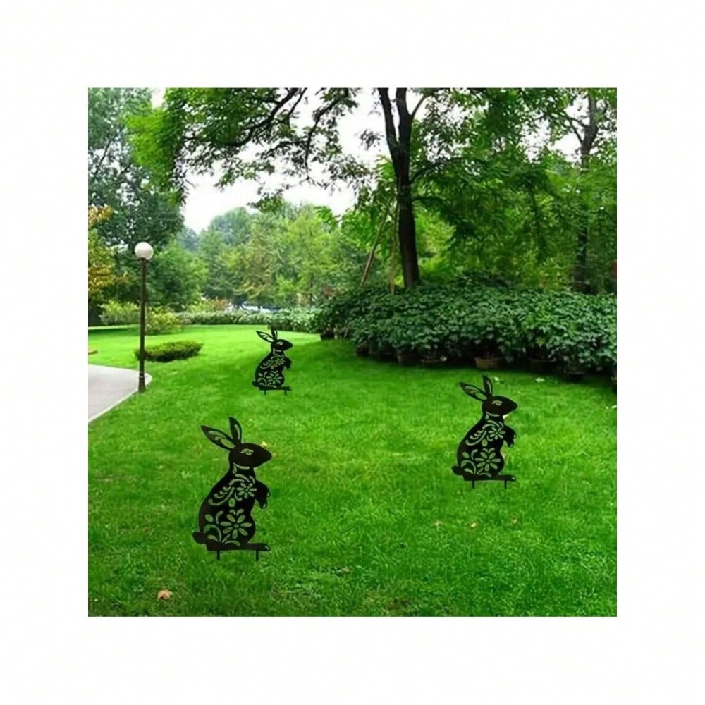 1 PC Black Metal Iron Rabbit Garden Stakes - Exquisite outdoor decorative ground plugs, perfect for rabbit lovers to add vibrant charm to gardens and yards. A unique personalized gift idea.Suitable for garden、jardin、garten，garden decor，holiday essentials，