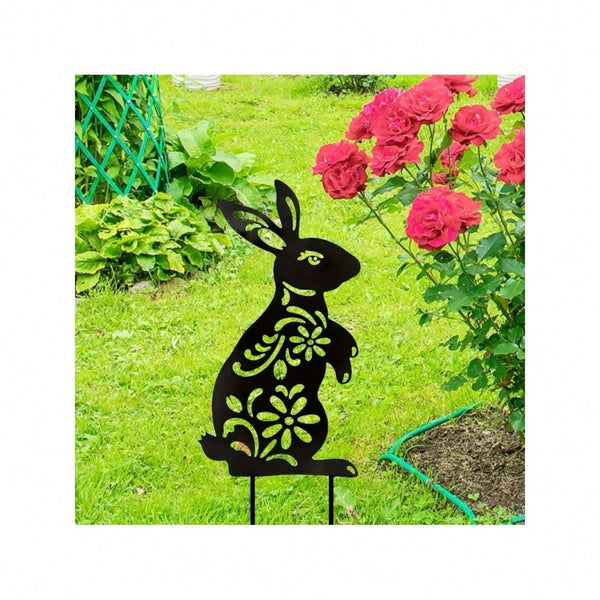 1 PC Black Metal Iron Rabbit Garden Stakes - Exquisite outdoor decorative ground plugs, perfect for rabbit lovers to add vibrant charm to gardens and yards. A unique personalized gift idea.Suitable for garden、jardin、garten，garden decor，holiday essentials，