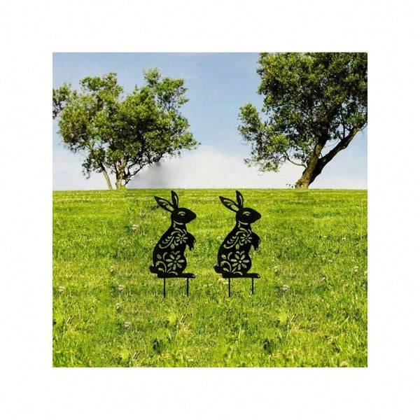 1 PC Black Metal Iron Rabbit Garden Stakes - Exquisite outdoor decorative ground plugs, perfect for rabbit lovers to add vibrant charm to gardens and yards. A unique personalized gift idea.Suitable for garden、jardin、garten，garden decor，holiday essentials，