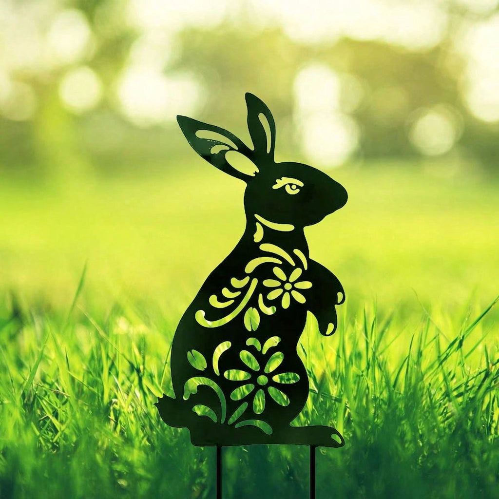 1 PC Black Metal Iron Rabbit Garden Stakes - Exquisite outdoor decorative ground plugs, perfect for rabbit lovers to add vibrant charm to gardens and yards. A unique personalized gift idea.Suitable for garden、jardin、garten，garden decor，holiday essentials，