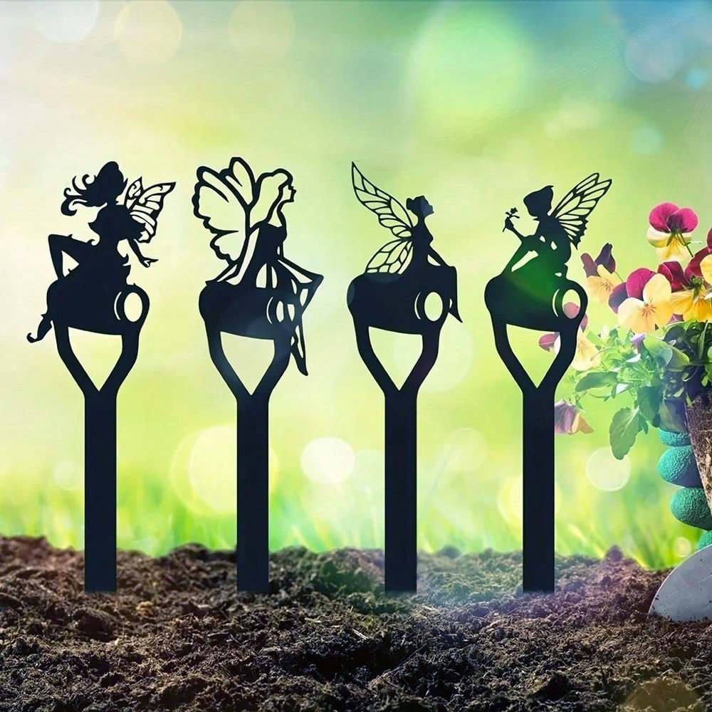 1-Piece Enchanted Garden Ornaments - Whimsical fairy inserts in the shape of a naughty elf holding a spade, perfect for outdoor wall decorations and garden party embellishments.