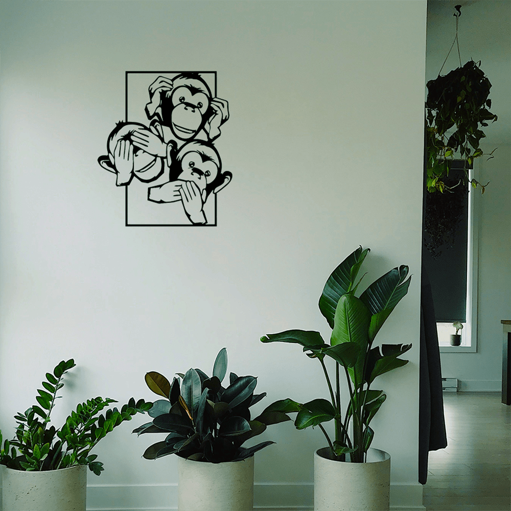 1pc Stylish coconut & monkey themed iron wall art decor, tropical bedroom sticker murals, modern 3D metal crafts for living room & kids room aesthetic enhancement.Suitable for modern home decor, home decoration, room decor, bedroom decor, bathroom decor, Main image