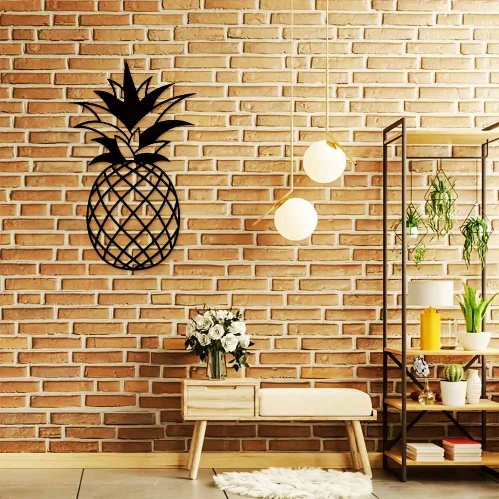 1PC Modern Metal Pineapple Wall Art - Elegant Black Pineapple Decor for Living Room - Stylish 3D Wall Sculpture & Unique Hanging Art Piece.Suitable for modern home decor, home decoration, room decor, bedroom decor, bathroom decor, waterproof, rust proof a Main image