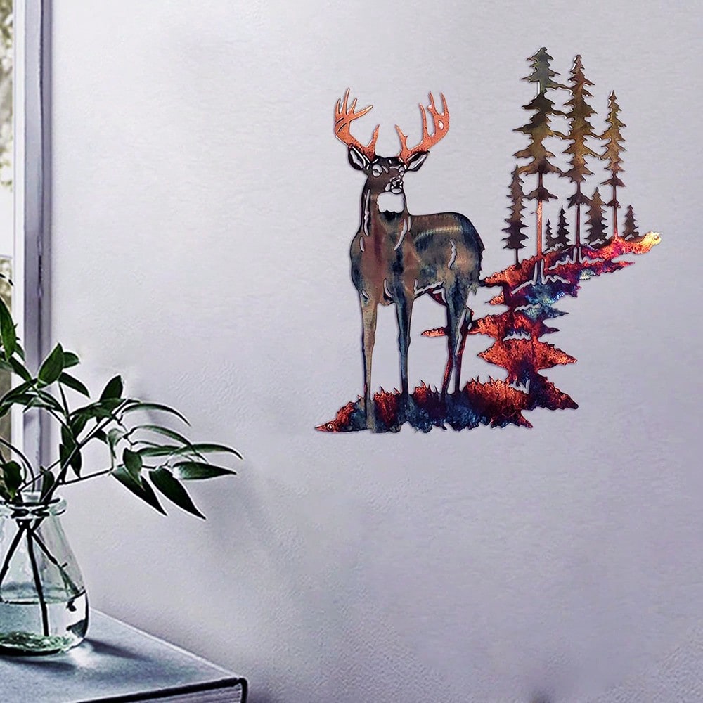 1pc Elegant Metallic Iron Art Deer & Forest Wall Decor – Rustic European-American Style for Living Rooms, Homes, Offices & More.Suitable for modern home decor, home decoration, room decor, bedroom decor, bathroom decor, waterproof, rust proof and durable, Main image