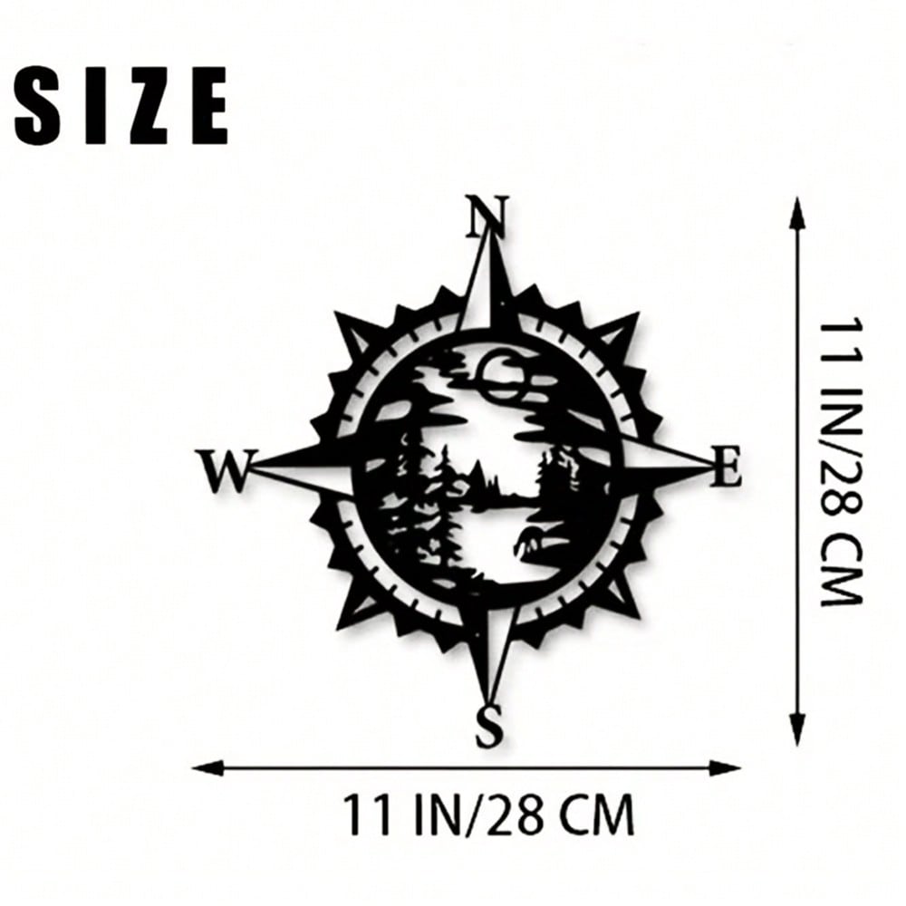 1pc Metal Forest Compass Wall Art - Handmade Rustic Decor for Bedroom, Living Room, Office, Garden, Farmhouse, Bar | Indoor & Outdoor Metal Sculpture.Suitable for modern home decor, home decoration, room decor, bedroom decor, bathroom decor, waterproof, r Secondary image