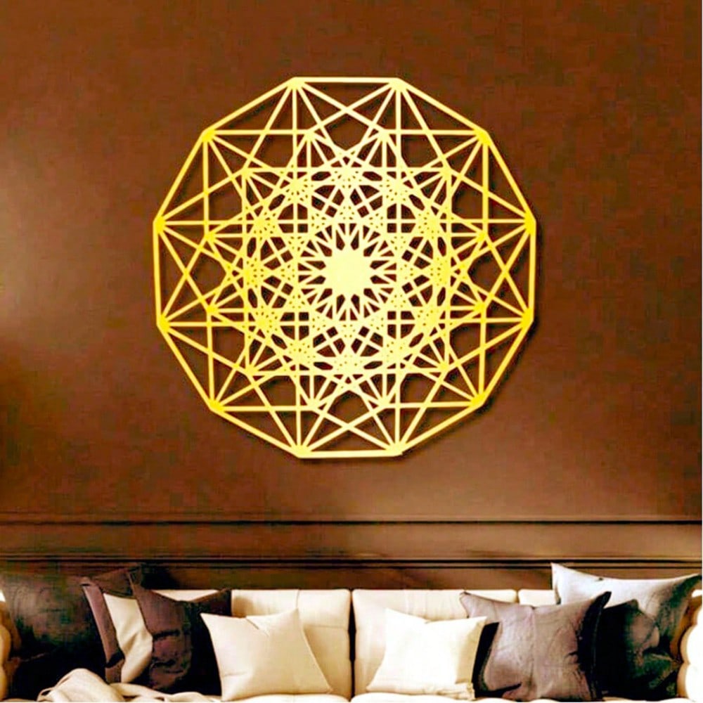 Brilliant Sacred Geometric Metal Wall Ornament - Gold - Decorated Decorative Token, Apt for Cheering Up Living Rooms in Eid al - Fitr Festivities, Hanging Ornaments.，Suitable for modern home decor, home decoration, room decor, bedroom decor, bathroom deco Main image