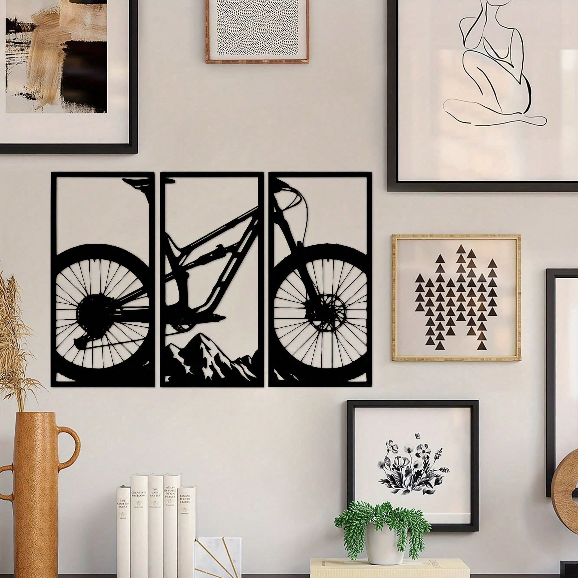 3pcs Mountain Bike/Musical Instruments Music Style Metal Wall Decor Home Living Room Office Music Classroom Restaurant Hanging Outdoor and Indoor Wall Decor，Suitable for modern home decor