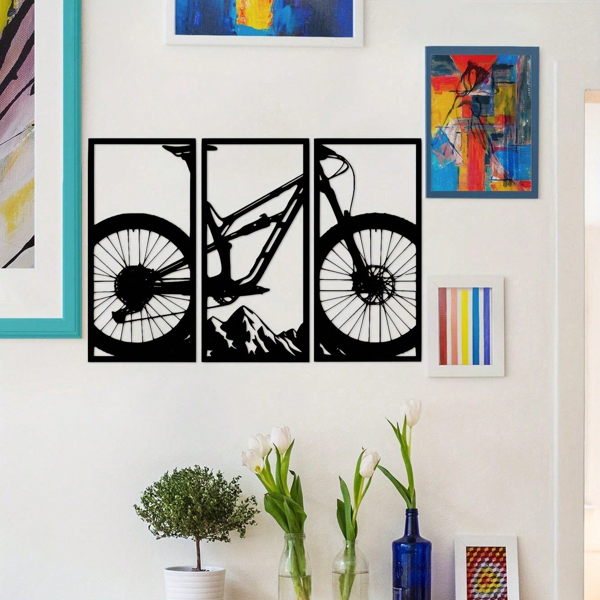 3pcs Mountain Bike/Musical Instruments Music Style Metal Wall Decor Home Living Room Office Music Classroom Restaurant Hanging Outdoor and Indoor Wall Decor，Suitable for modern home decor