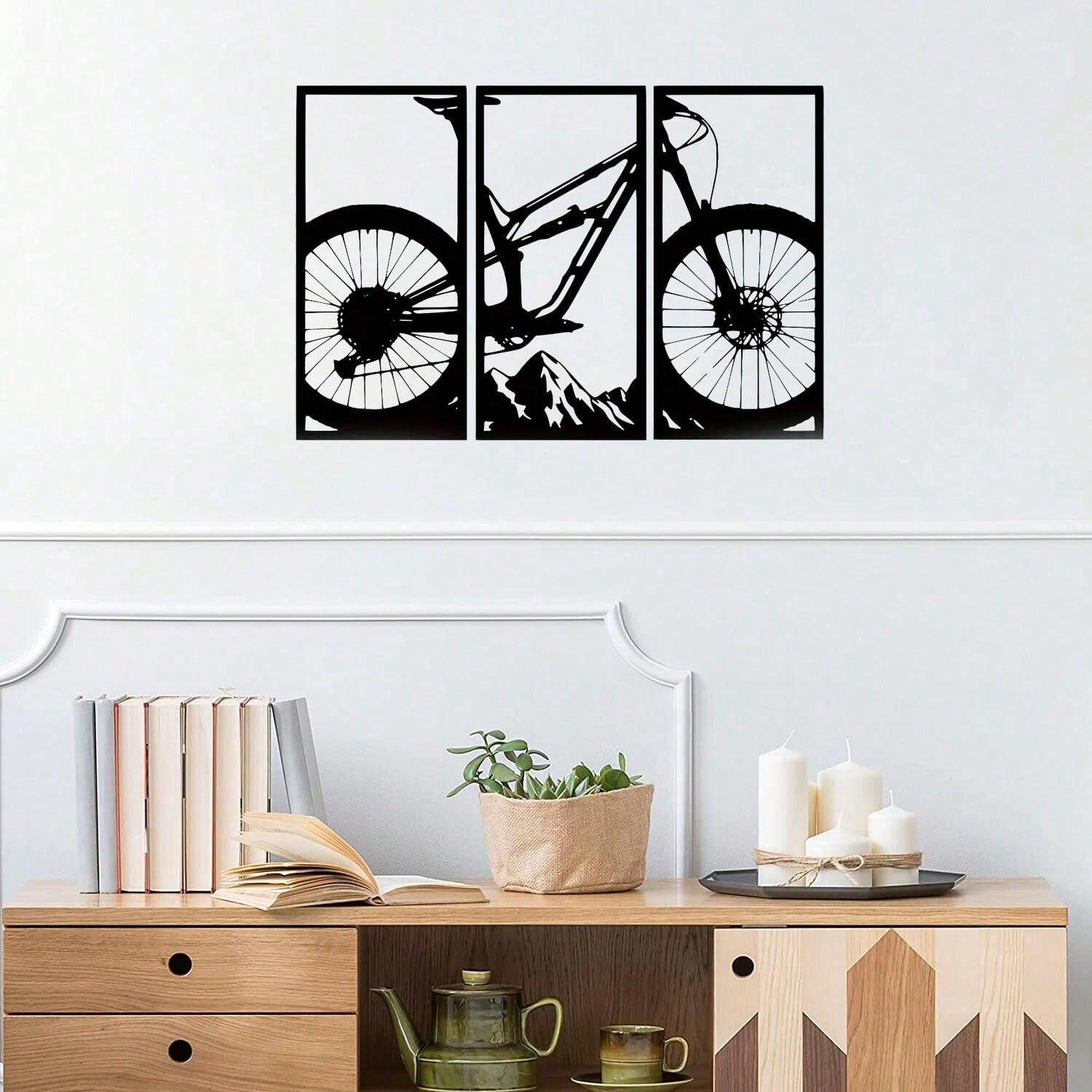 3pcs Mountain Bike/Musical Instruments Music Style Metal Wall Decor Home Living Room Office Music Classroom Restaurant Hanging Outdoor and Indoor Wall Decor，Suitable for modern home decor