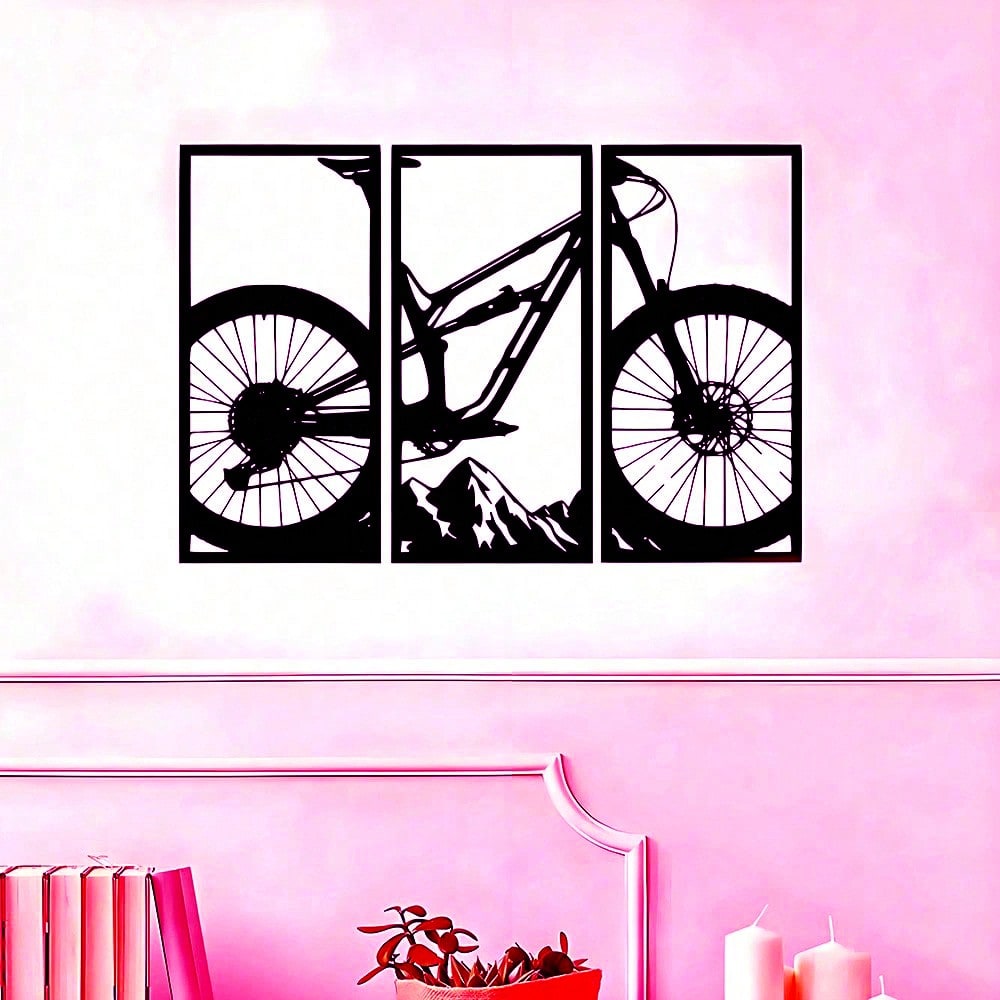 3pcs Mountain Bike/Musical Instruments Music Style Metal Wall Decor Home Living Room Office Music Classroom Restaurant Hanging Outdoor and Indoor Wall Decor，Suitable for modern home decor