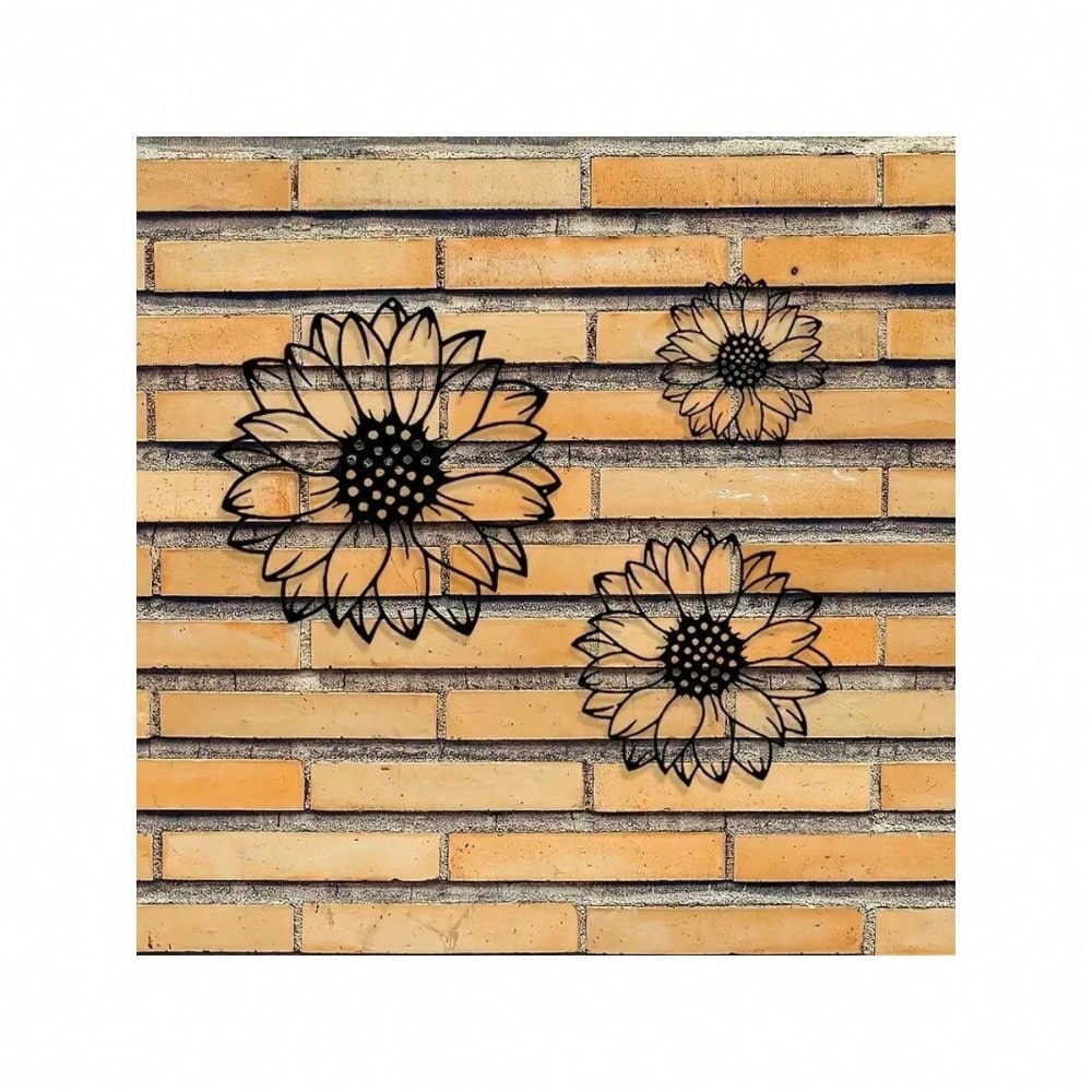 3pcs Sunflower Metal Wall Art - Rustic Garden Decor for Indoor/Outdoor Use, Perfect for Living Room, Bedroom, Terrace, Porch, Fence Hanging, No Power Needed, Garden Wall Art | Sunflower Design