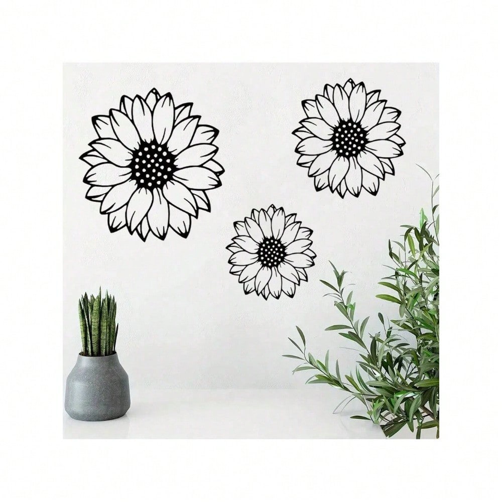 3pcs Sunflower Metal Wall Art - Rustic Garden Decor for Indoor/Outdoor Use, Perfect for Living Room, Bedroom, Terrace, Porch, Fence Hanging, No Power Needed, Garden Wall Art | Sunflower Design
