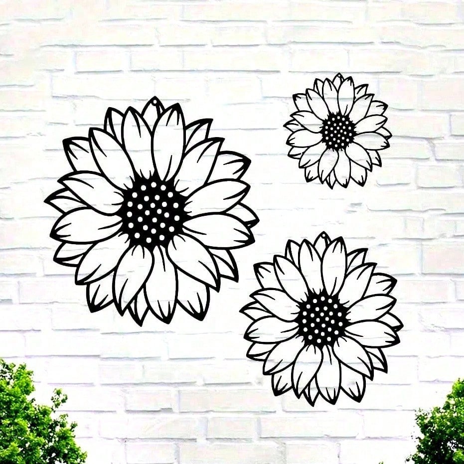3pcs Sunflower Metal Wall Art - Rustic Garden Decor for Indoor/Outdoor Use, Perfect for Living Room, Bedroom, Terrace, Porch, Fence Hanging, No Power Needed, Garden Wall Art | Sunflower Design