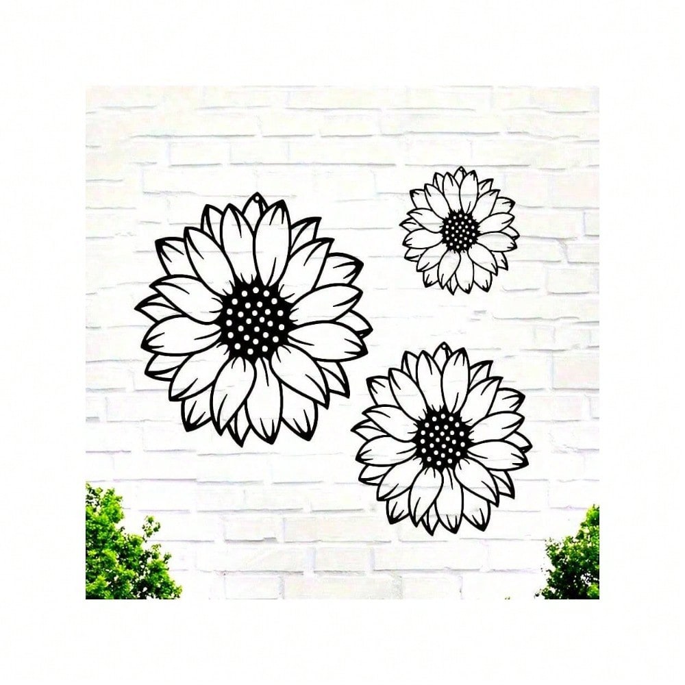 3pcs Sunflower Metal Wall Art - Rustic Garden Decor for Indoor/Outdoor Use, Perfect for Living Room, Bedroom, Terrace, Porch, Fence Hanging, No Power Needed, Garden Wall Art | Sunflower Design Main image