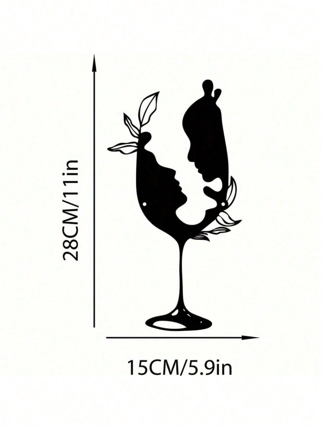 "1pc Metal Wall Art Decor – Elegant Wine Glass Abstract Design, Modern Line Art Home Accessory for Living Room, Bedroom, Bar & More – Easy to Install"，Suitable for modern home decor, home decoration, room decor, bedroom decor, bathroom decor, waterproof, Secondary image