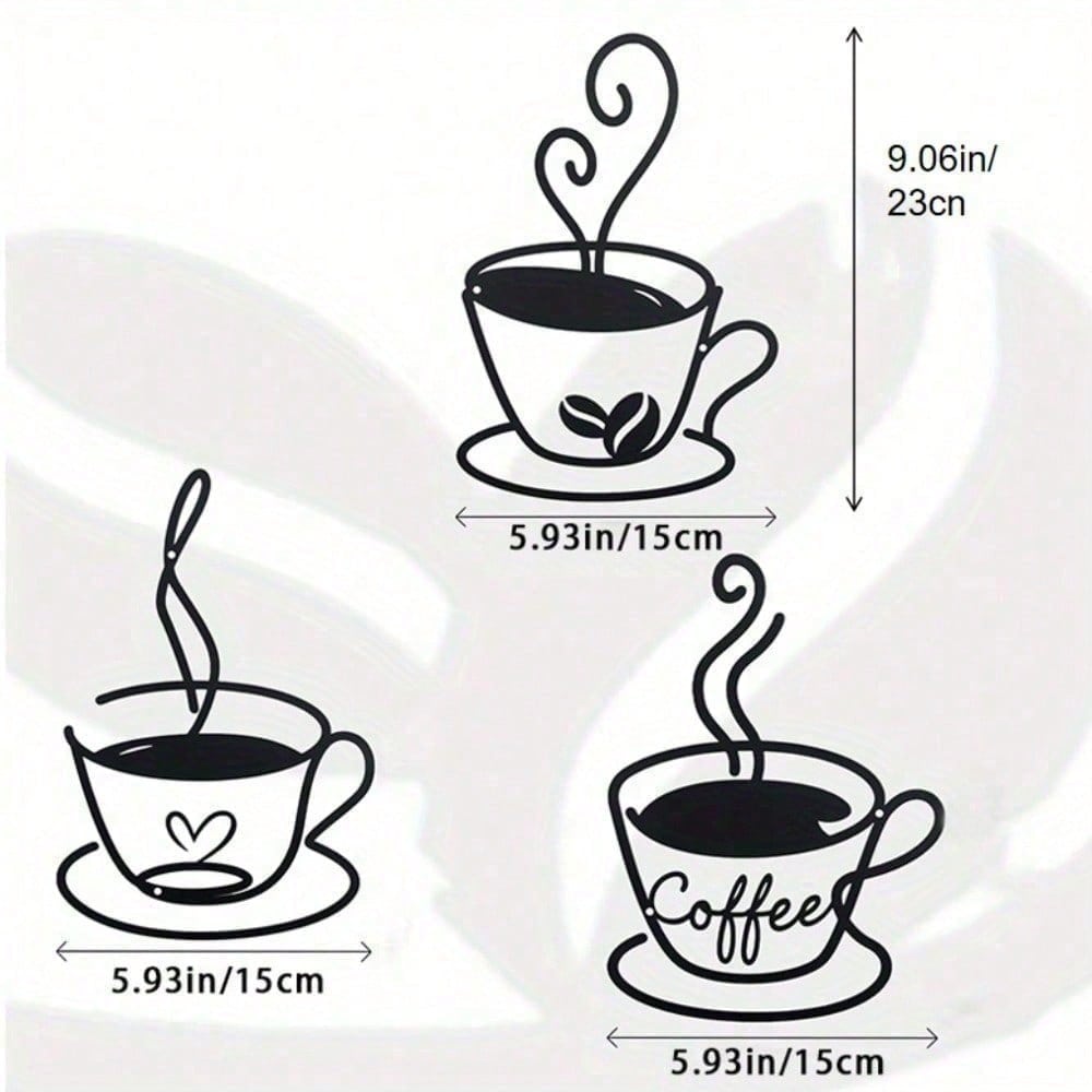 3 PiecesHeart Logo Coffee Cups With Vapor Metal Wall Art Set Minimalisty Metal Wall Art - Modern Home Decor For Bedroom, Living Room, Or Bathroom. Waterproof, Rustproof & Durable Wall Decor, Perfect As Birthday Gift. Secondary image