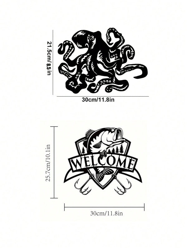 1 piece marine themed wall decoration - metal octopus ornament with matte finish. Suitable for bathroom and children's room decoration. Suitable for modern home decoration, home decoration, room decoration, bedroom decoration