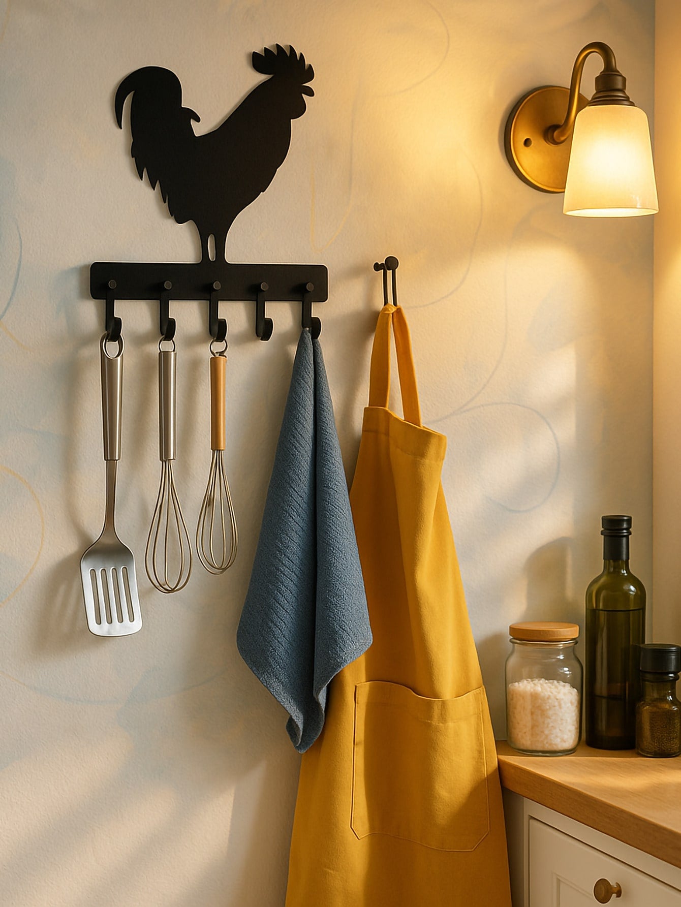 1 PC, Country Chic Decor Midnight Rooster Wall Hook - Matte Black Farm Metal Hanger With Comb Texturing | Rustic Organizer For Keys & Aprons , Applicable To Multiple Areas Such As Lounges And Sleeping Quarters.