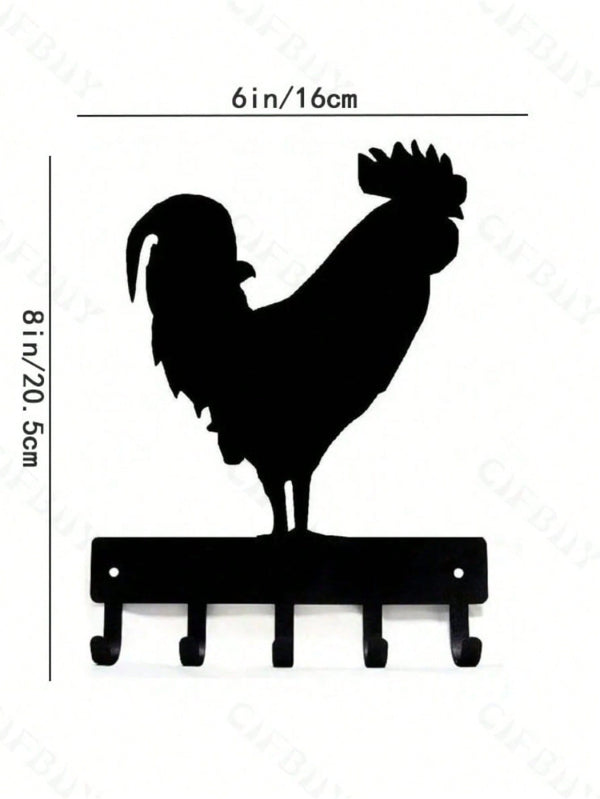 1 PC, Country Chic Decor Midnight Rooster Wall Hook - Matte Black Farm Metal Hanger With Comb Texturing | Rustic Organizer For Keys & Aprons , Applicable To Multiple Areas Such As Lounges And Sleeping Quarters.