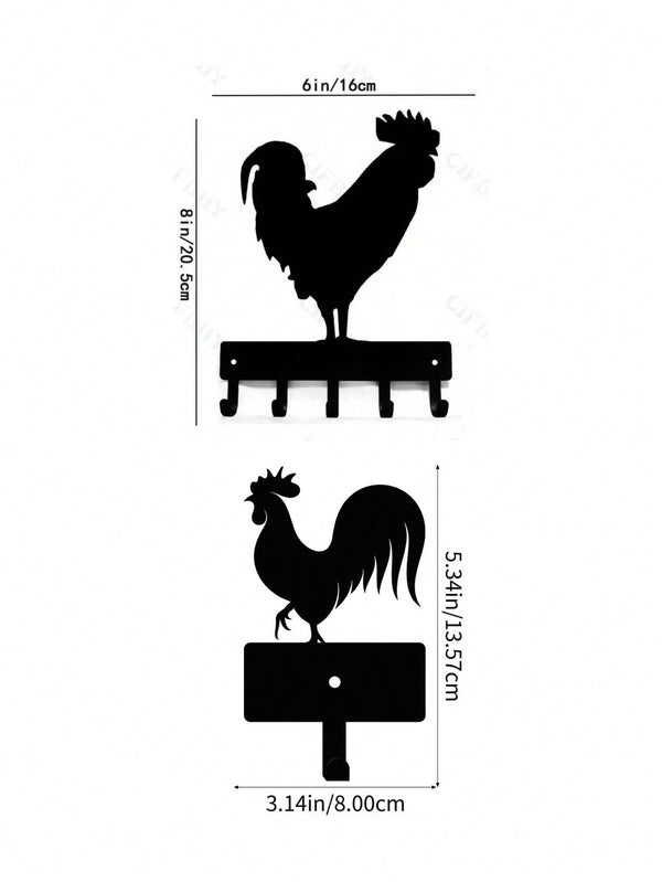 1 PC, Country Chic Decor Midnight Rooster Wall Hook - Matte Black Farm Metal Hanger With Comb Texturing | Rustic Organizer For Keys & Aprons , Applicable To Multiple Areas Such As Lounges And Sleeping Quarters.