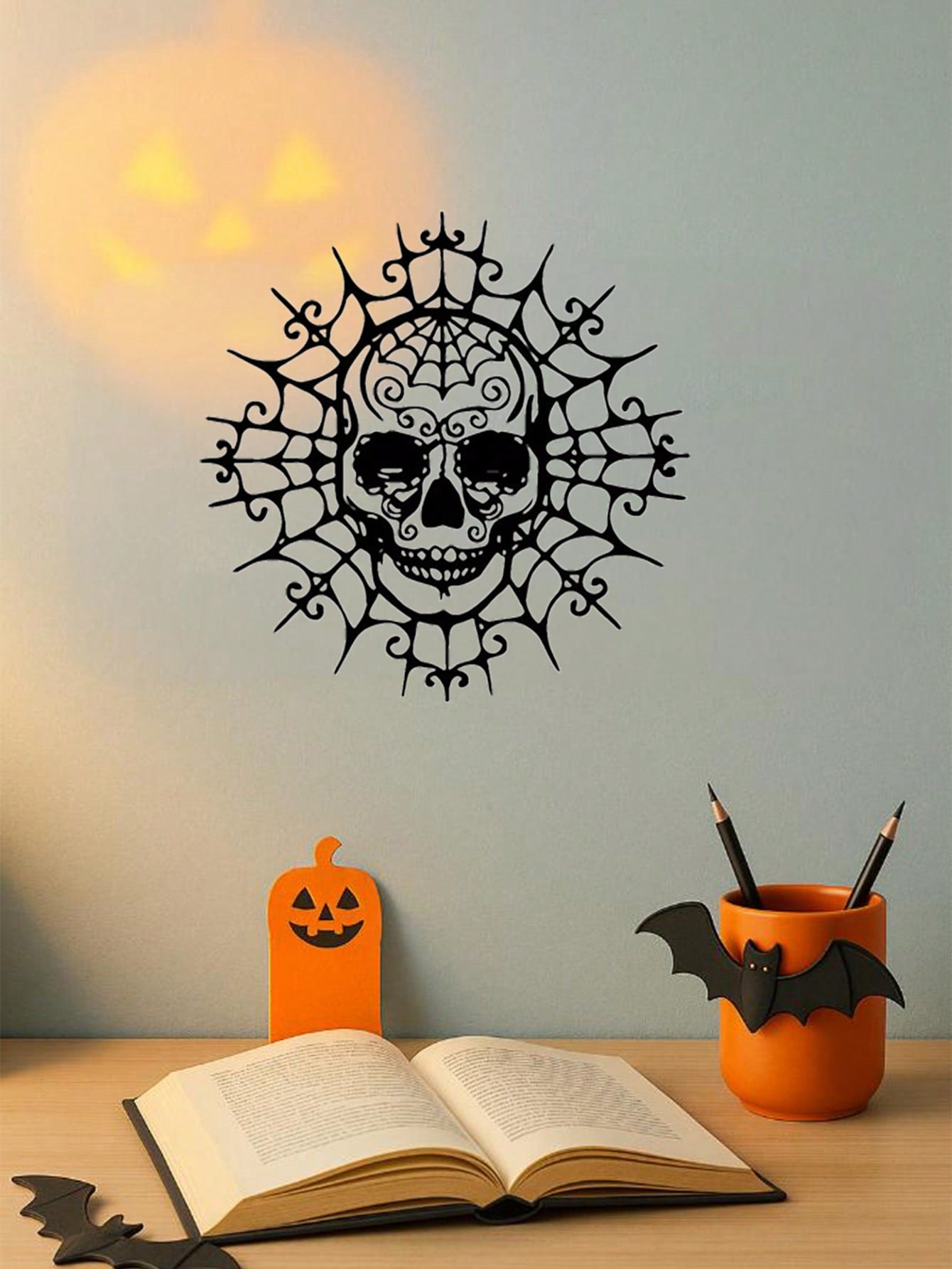 1PC Gothic Halloween Skull Metal Wall Art - Vintage Chic Decor for Kids' Room, Nursery, Living Room & Bedroom - Durable Iron Hanging Ornament for Boys/Girls,Suitable for modern home decor, home decoration, room decor, bedroom decor, bathroom decor, waterp Main image