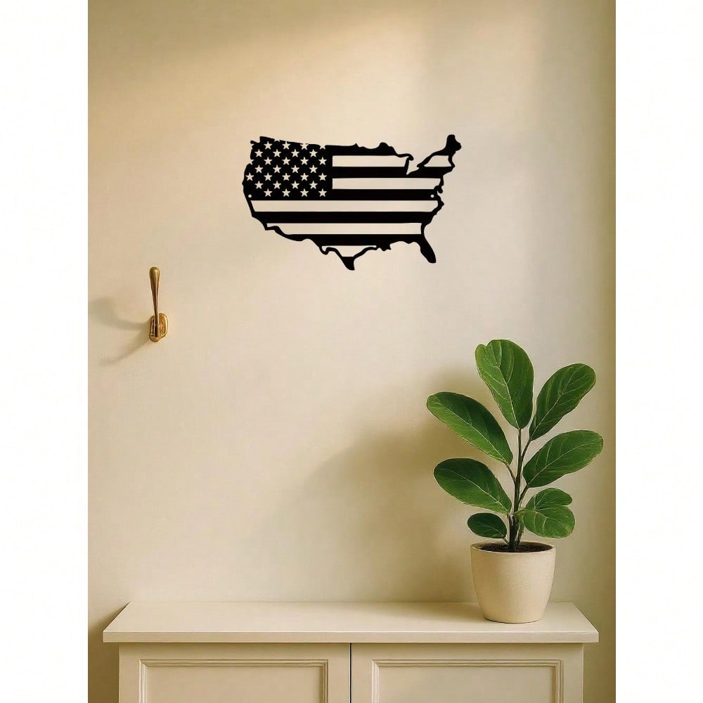 1 PC America Flag Metal Wall Art, United States Map Metal Wall Decor, Patriotic Wall Art America Map, American Flag, Us Map. Suitable For Modern Home Decor, Home Decoration