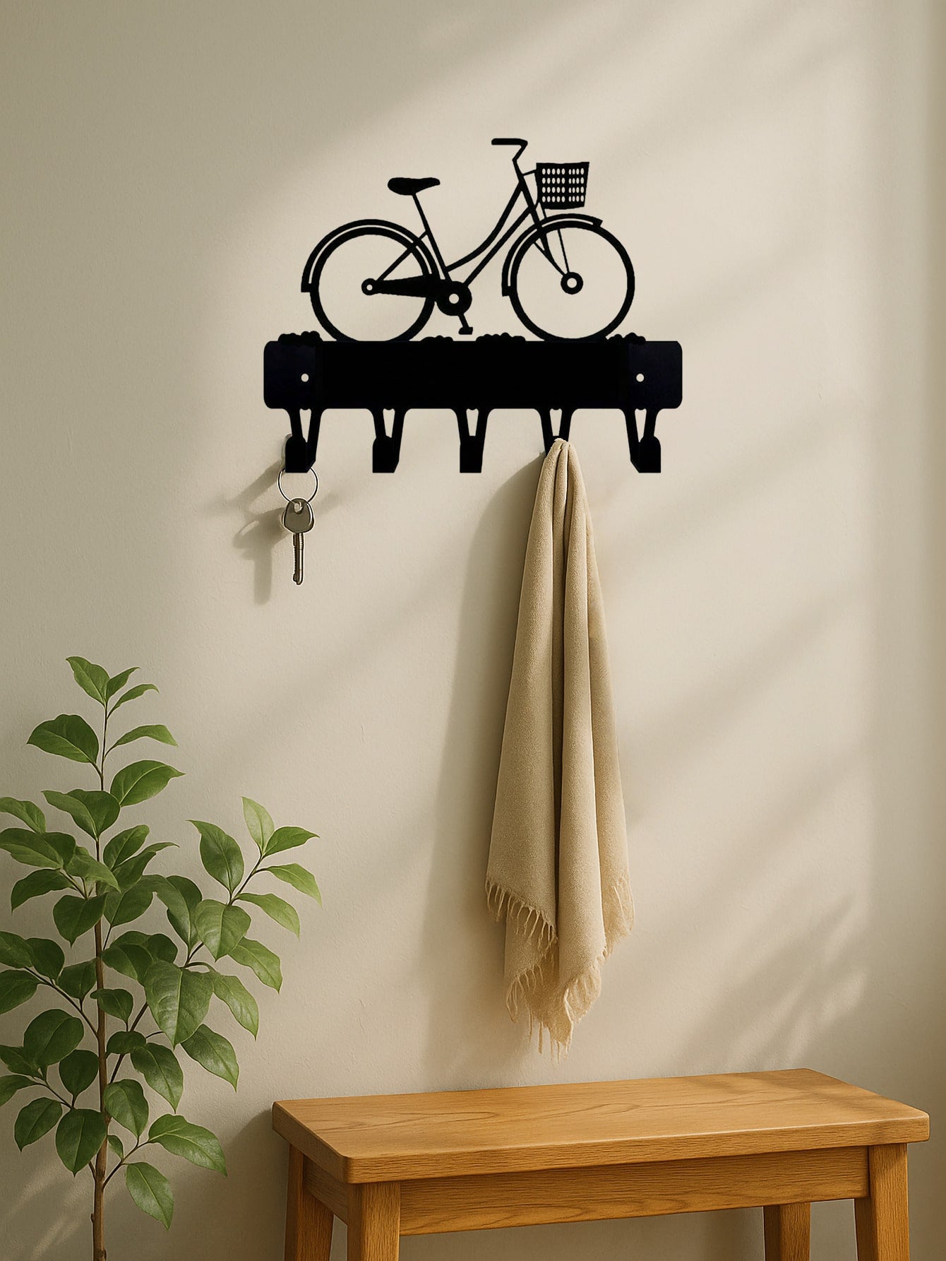 1PC Vintage Bike Wall Organizer, Bicycle - Shaped Metal Wall Hook Decor, 9*7.5 Inches. This Creative Iron - Painted Wall Hook Features A Detailed Bicycle Silhouette With A Basket, Offering Both Aesthetic Appeal And Practicality. Main image