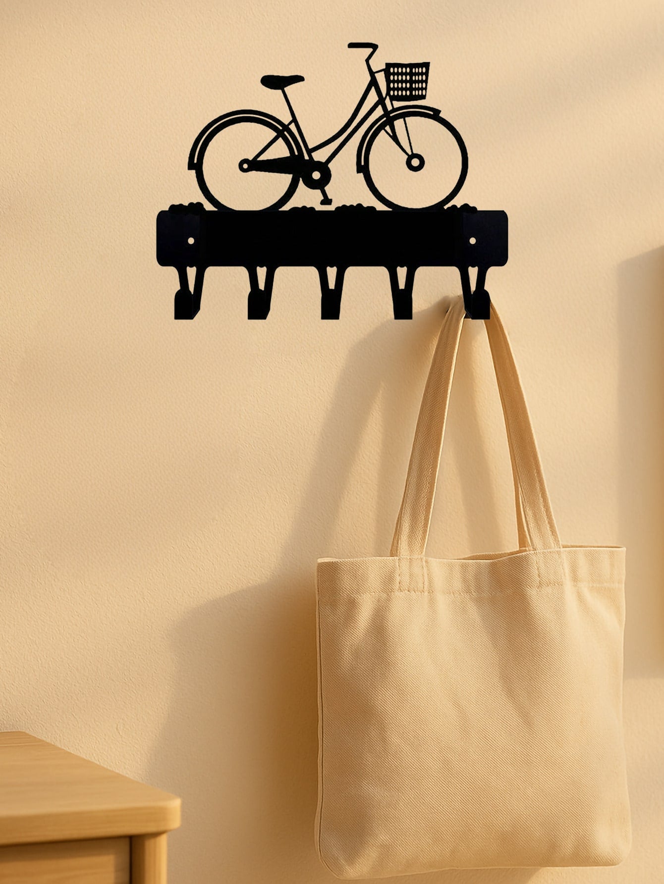 1PC Vintage Bike Wall Organizer, Bicycle - Shaped Metal Wall Hook Decor, 9*7.5 Inches. This Creative Iron - Painted Wall Hook Features A Detailed Bicycle Silhouette With A Basket, Offering Both Aesthetic Appeal And Practicality. Secondary image