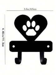 1 PC Black Wrought Iron Dog Paw And Heart Key Holder Wall Mount - Elegant Animal Themed Key Rack And Wall Decor Organizer For Home And Entryway, Versatile Hooks For Keys, Leashes, Bags, And Accessories, Metal Mounting Design, Modern Rustic Accent For Livi