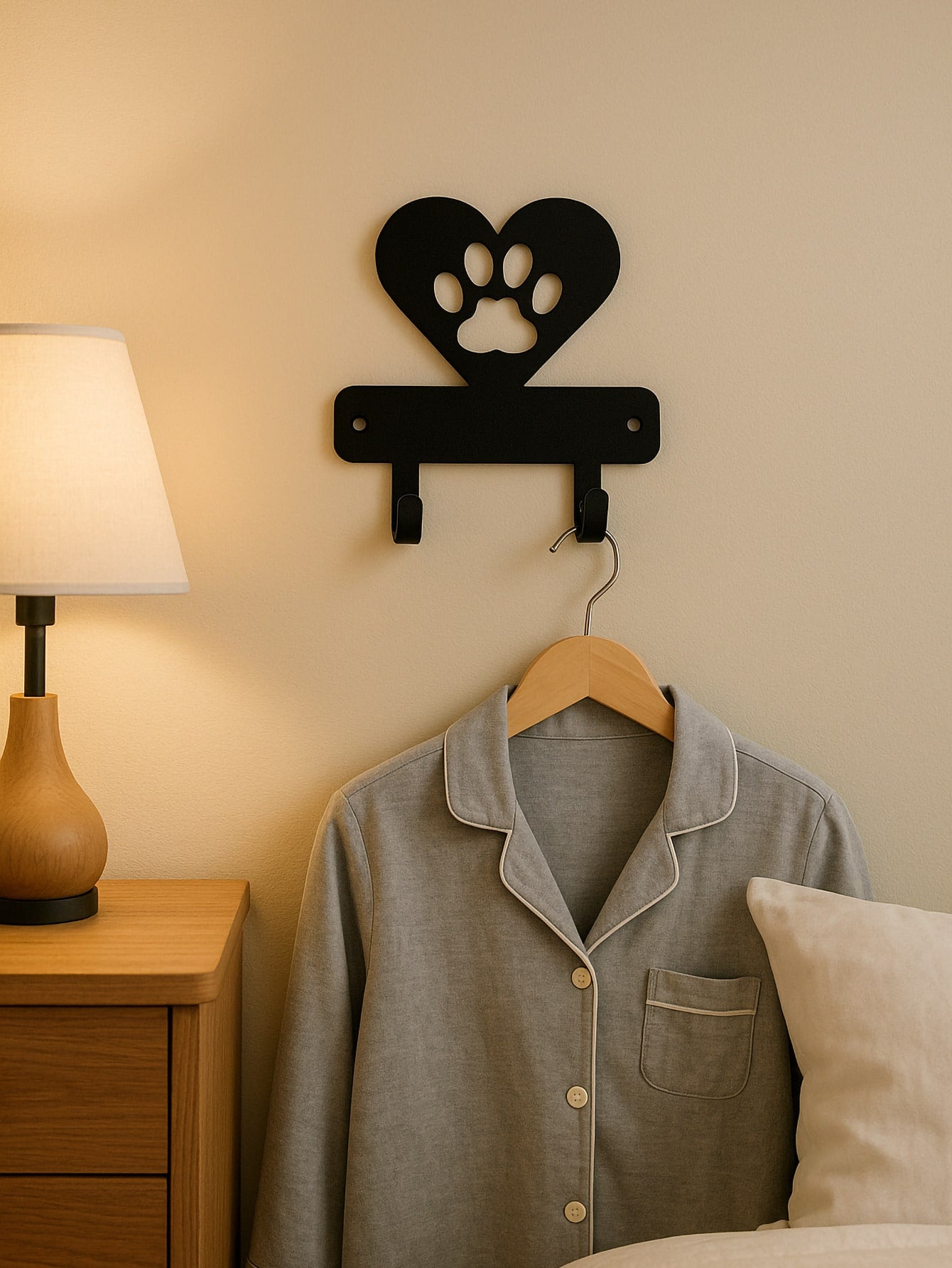 1 PC Black Wrought Iron Dog Paw And Heart Key Holder Wall Mount - Elegant Animal Themed Key Rack And Wall Decor Organizer For Home And Entryway, Versatile Hooks For Keys, Leashes, Bags, And Accessories, Metal Mounting Design, Modern Rustic Accent For Livi