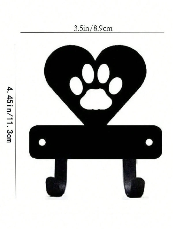 1 PC Black Wrought Iron Dog Paw And Heart Key Holder Wall Mount - Elegant Animal Themed Key Rack And Wall Decor Organizer For Home And Entryway, Versatile Hooks For Keys, Leashes, Bags, And Accessories, Metal Mounting Design, Modern Rustic Accent For Livi