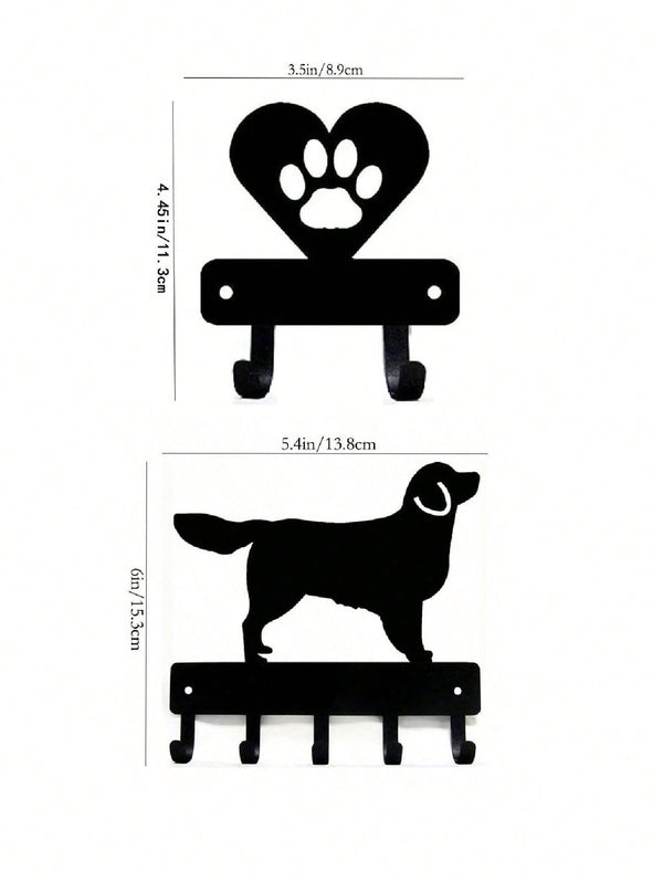 1 PC Black Wrought Iron Dog Paw And Heart Key Holder Wall Mount - Elegant Animal Themed Key Rack And Wall Decor Organizer For Home And Entryway, Versatile Hooks For Keys, Leashes, Bags, And Accessories, Metal Mounting Design, Modern Rustic Accent For Livi