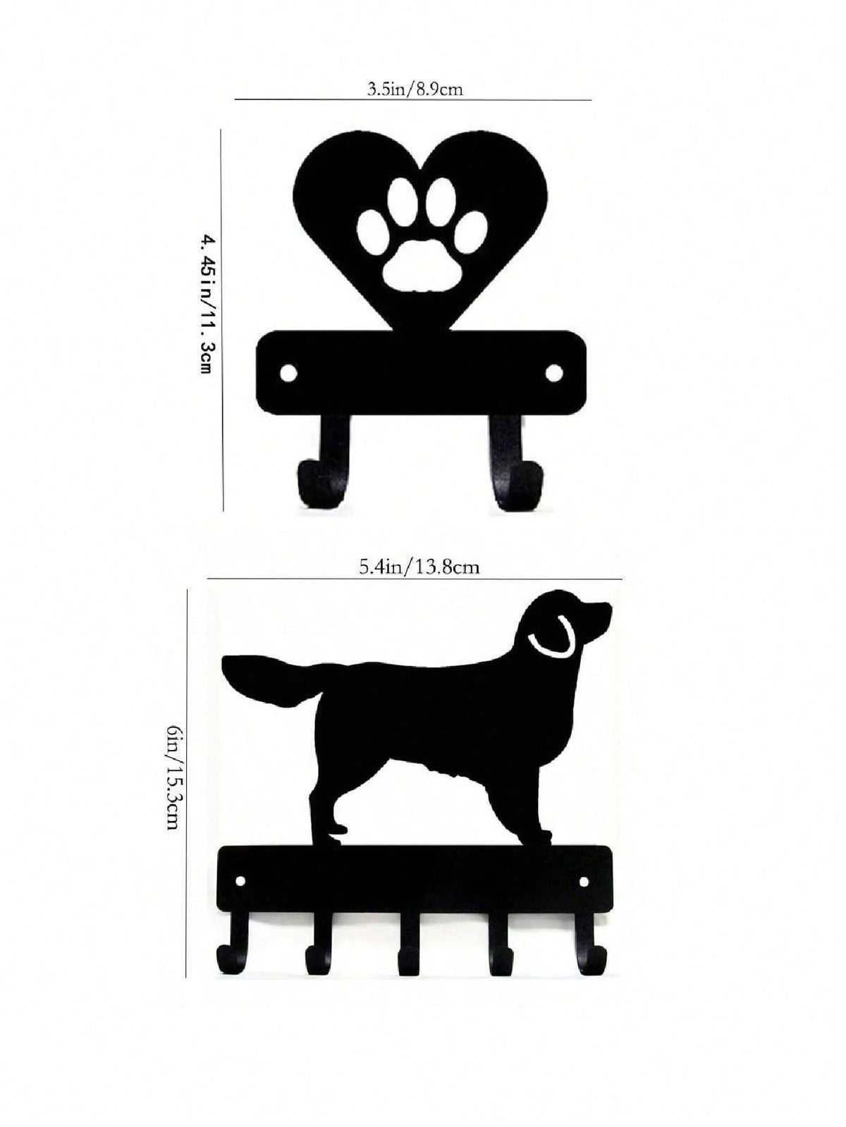 1 PC Black Wrought Iron Dog Paw And Heart Key Holder Wall Mount - Elegant Animal Themed Key Rack And Wall Decor Organizer For Home And Entryway, Versatile Hooks For Keys, Leashes, Bags, And Accessories, Metal Mounting Design, Modern Rustic Accent For Livi