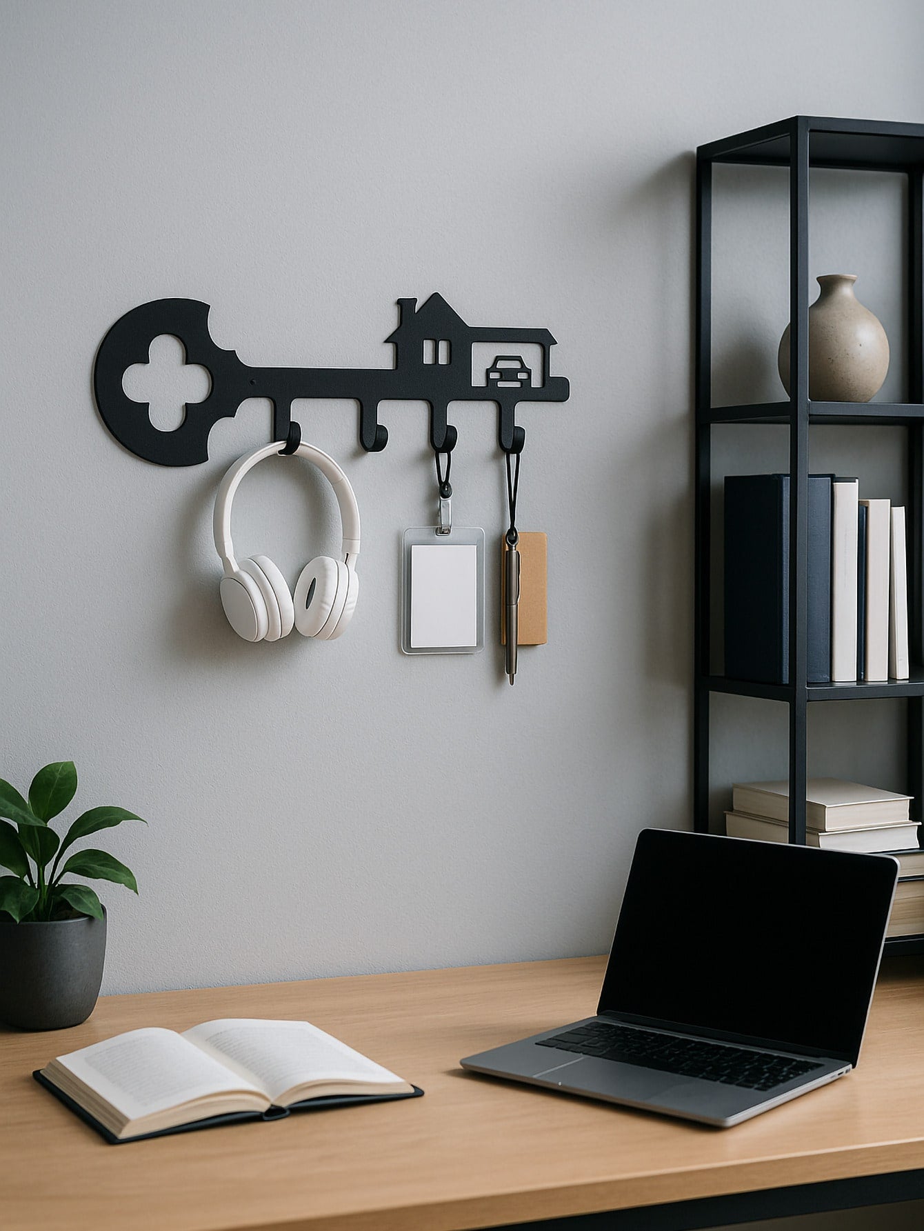 1 PC Key-Shaped Wall Hook Rack, Wrought Iron Key Holder With House & Car Symbols - Wall Mounted Entryway Organizer, Artistic Home Decor.Suitable For Modern Home Decor, Home Decoration, Room Decor, Bedroom Decor, Bathroom Decor Secondary image