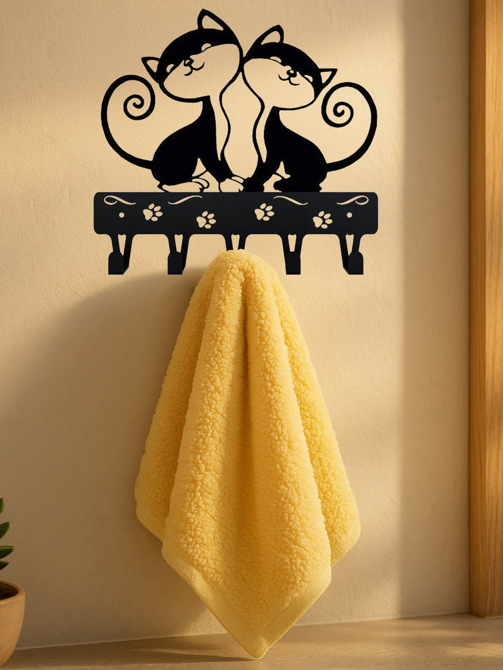 1 PC Cute Two Black Cats Featured Design Storage Rack Wall Rack With Wall Hook Keychain Cat Decorative Hook Hanger Iron Hook Wall Hanging Hook, Suitable For Modern Home Decor, Home Decoration