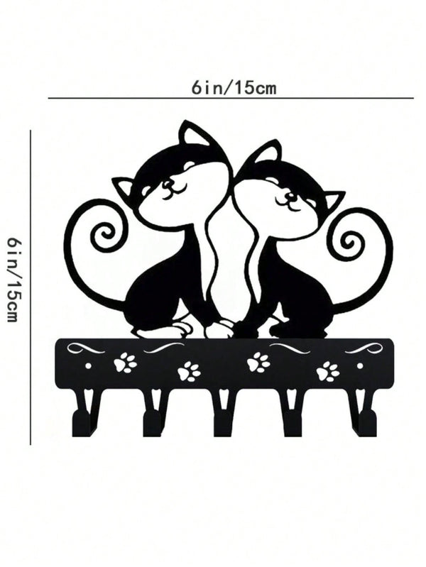 1 PC Cute Two Black Cats Featured Design Storage Rack Wall Rack With Wall Hook Keychain Cat Decorative Hook Hanger Iron Hook Wall Hanging Hook, Suitable For Modern Home Decor, Home Decoration